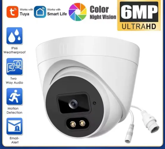 Câmera IP POE de Vigilância Residencial Tuya Smartlife 6MP, Tipo Dome