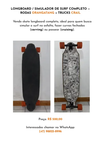 LONGBOARD / SIMULADOR DE SURF COMPLETO ? RODAS ORANGATANG + TRUCKS CRAIL