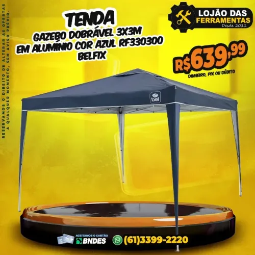 Tenda Gazebo Dobrável 3x3M em Alumínio Cor Azul RF330300 Belfix