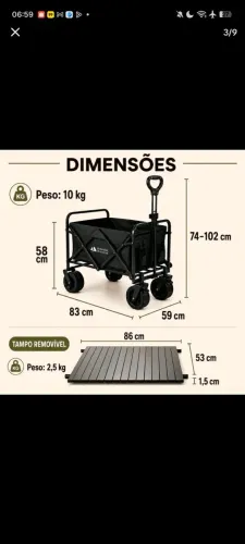 Carrinho dobrável camping e praia (castanhal) sem tampa!