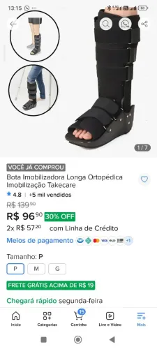 Bota ortopédica tamanho 37 tanto esquerdo como pe direito somente 90 reais