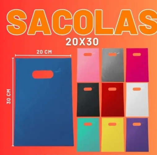 50 unidades sacolas plásticas boca de palhaço 30x20 