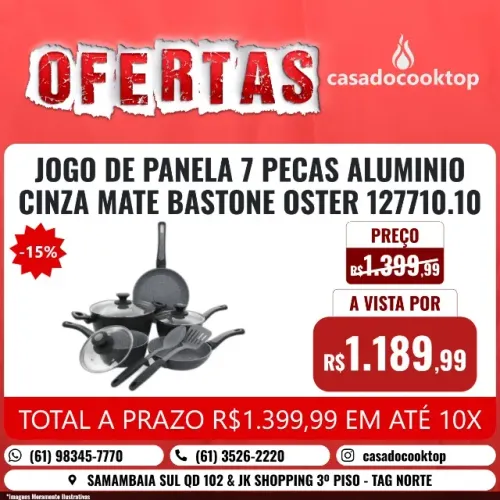 JOGO DE PANELA 7 PECAS ALUMINIO CINZA MATE BASTONE OSTER 127710.10