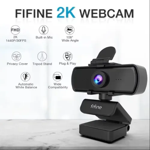 Webcam FIFINE K420 | 2K 1440p | Microfone Embutido | NOVA LACRADA