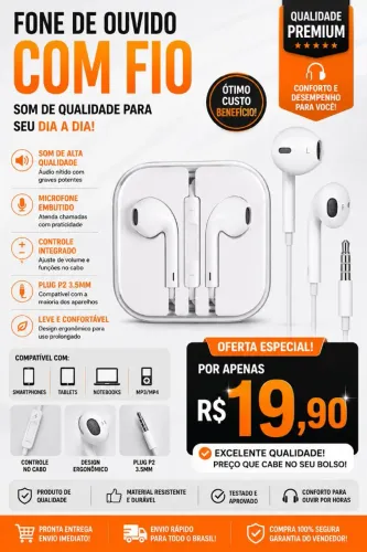 Fone de Ouvido com Fio