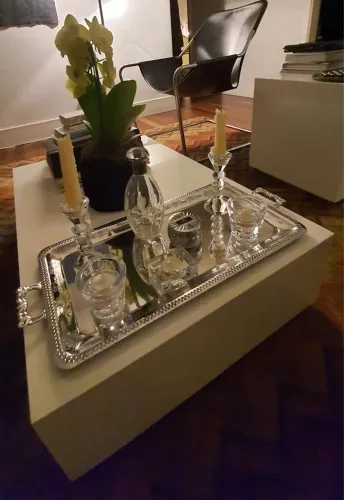 Mesa de centro laqueada retangular branca 