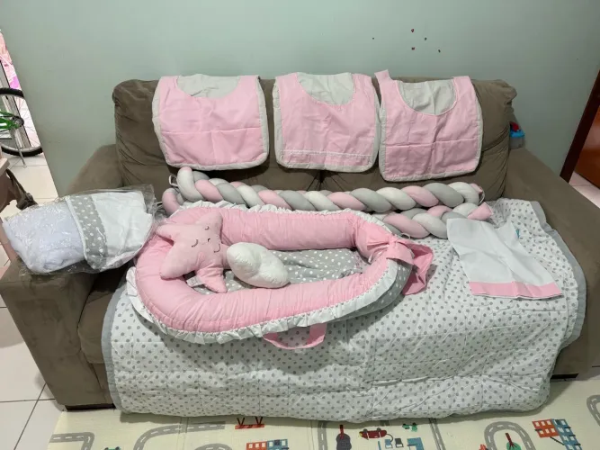 Kit Berço Trança Poá Rosa