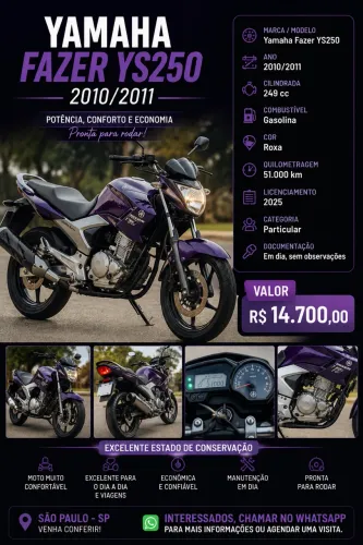 YAMAHA FAZER YS250 2010/2011 - EXCELENTE ESTADO!