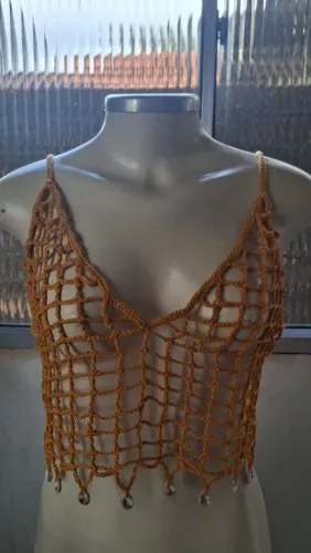 PCropped regata em crochê ,moda Vestuário e praia em crochê