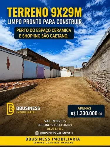 TERRENO LIMPO PRONTO PARA CONSTRUIR à venda, 9X29M PERTO DO ESPAÇO CERAMICA Cerâmica, São 
