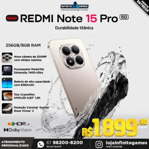 Redmi Note 15 PRO 5G 256GB/8GB lançamento 2026! Bateria monstra 6580mAh! Parcelamos 18x!