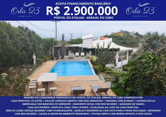 ARRAIAL DO CABO, ORLA 23 IMOBILIÁRIA VENDE! Mansão no Pontal do Atalaia