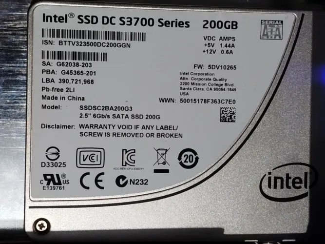 SSD Sata 200 GB Intel saudável