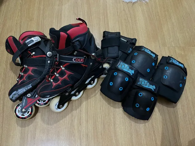 Patins Cougar com defeito, acompanha kit de proteção X-Seven