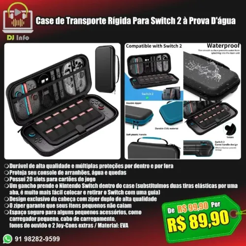 Case de Transporte Rígida Para Switch 2 à Prova D'água