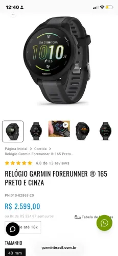 Garmin Forerunner 165 AMOLED GPS - Original Lacrado