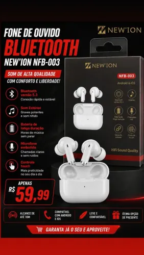 Fone de ouvido Bluetooth New ion