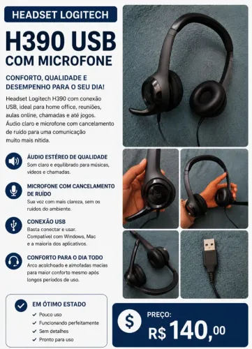 ? Headset Logitech H390 USB com microfone - Asa Norte - Brasília