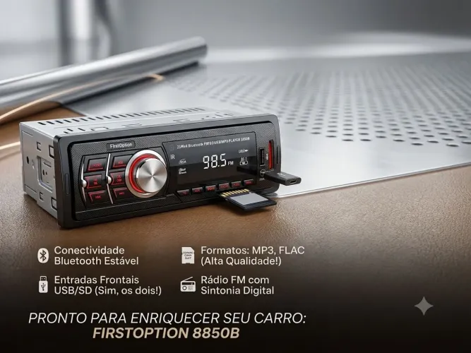 Som Automotivo Bluetooth MP3/FLAC First Option 8850B Frontal USB SD
