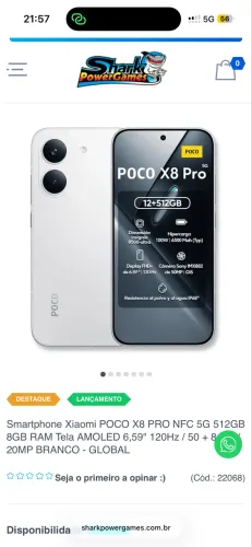 Celular poco x8 pro 5g 512gb 8 ram lacrados