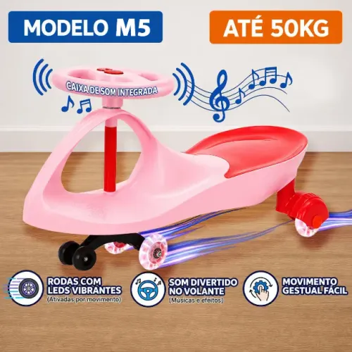 Carrinho de Rolimã Super Car com música com Led Suporta até 60kg