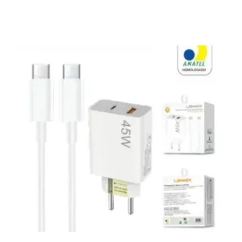 KIT Carregador 45W - Tipo C/Tipo C - 2 USB Novo!