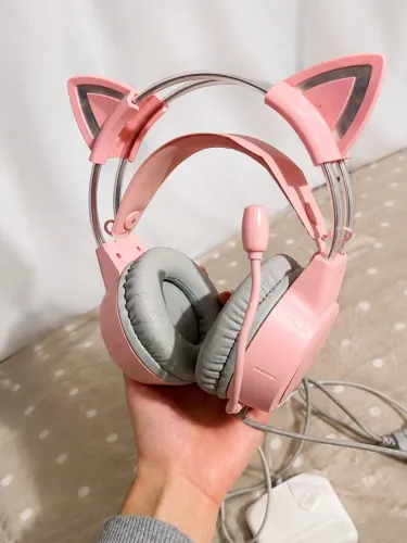 Headset Gamer Rosa Orelhinha de Gato