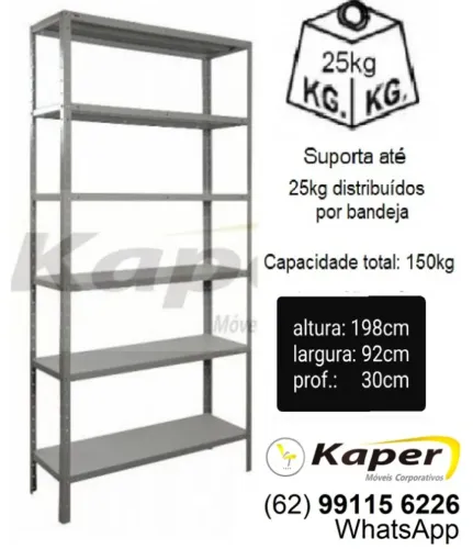 Estante de aço P30 Cinza bandeja c/ reforço ( novo ) Promoção