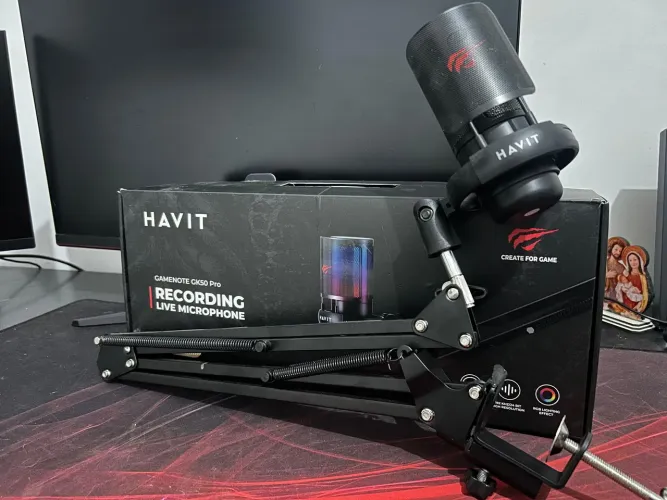Microfone gamer condensador USB Havit gk50 pro rgb - R$180
