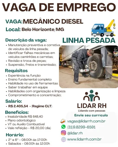 Vaga Mecânico Diesel Linha Pesada