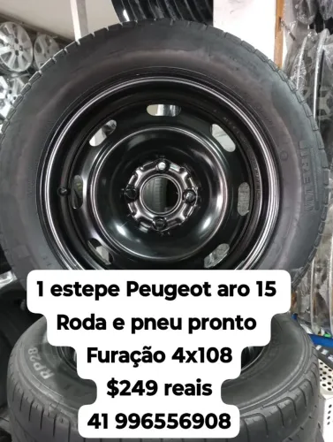 Estepe Peugeot aro 15 roda e pneu pronto furação 4x108 Disk entrega