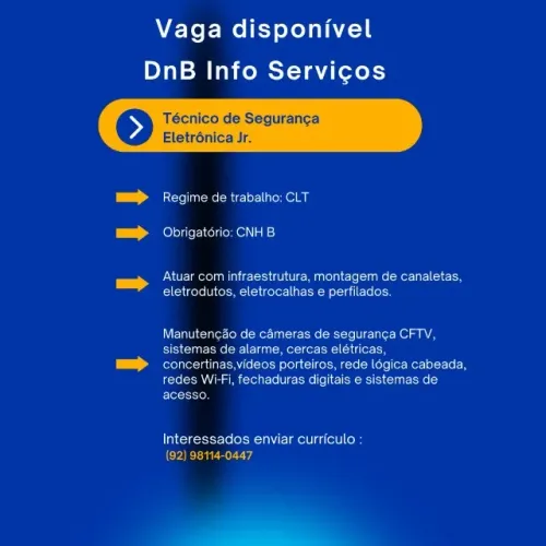 Vaga para Técnico de Segurança Eletrônico