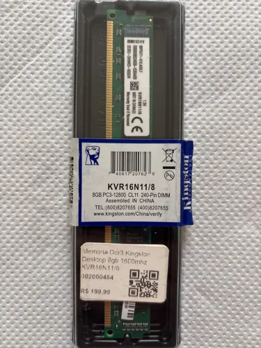 Memória RAM Kingston 8GB Ddr3 1600mhz - Nova - Original