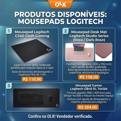 Mousepads Logitech Desk Mat / G240 / G840 XL - Novos na Caixa