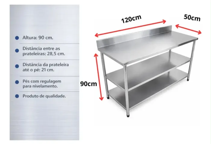 OPORTUNIDADE! Bancada Mesa Inox Industrial 120x50x90 (NOVA / SEM USO)