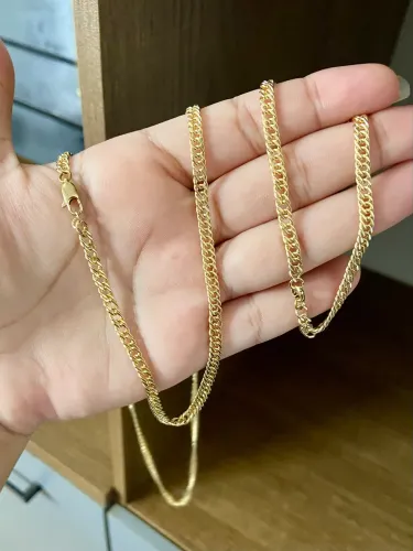 Kit corrente e pulseira elo duplo 4mm
