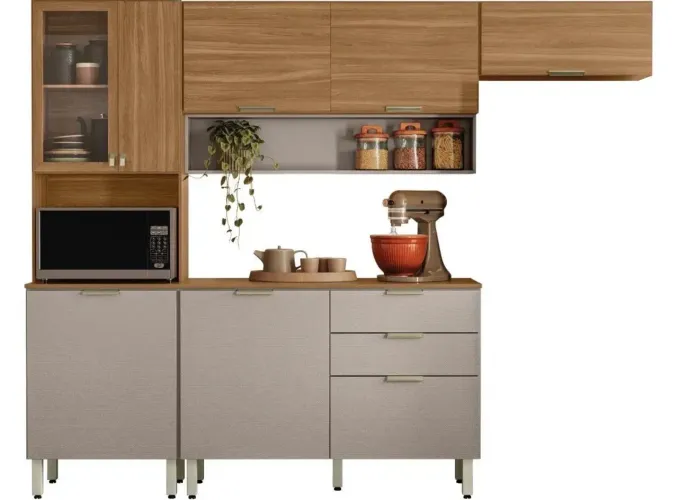 Armário de Cozinha Compacta Demóbile Alba com Balcão 8 Portas 2 Gavetas