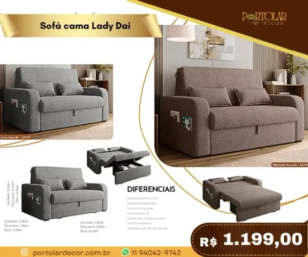 Sofá cama Lady Dai, a pronta entrega