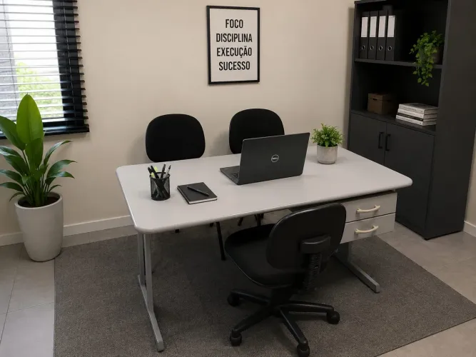 Mesa de escritório com cadeiras