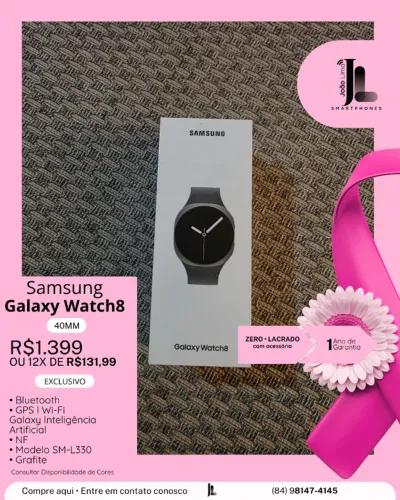 GALAXY WATCH8, 40MM, GRAFITE, LACRADO, EXCLUSIVO!
