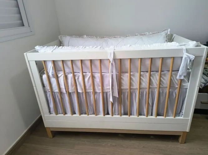 Berço Americano Bebê 2 em 1 Branco - Cozy - Quater + Colchão D18 Selado Ortobom