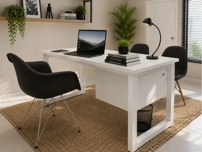 Mesa de Escritório Delluxe Wood. Armário Cofre. 120cm x 60cm x 74cm.