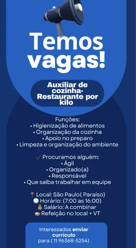 VAGA AUXILIAR DE COZINHA- PARAÍSO SP