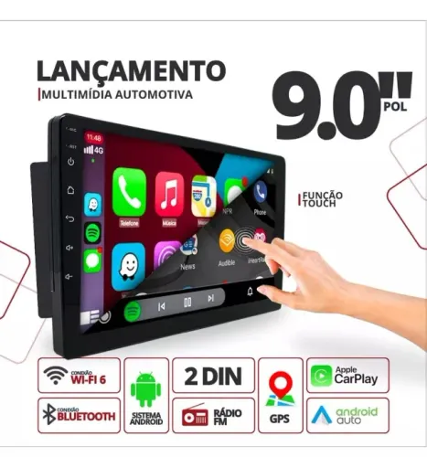 Central Multimídia MP5 Tela 9'' Polegadas 2din Sistema Android IOS 32g + 2g Espelhamento