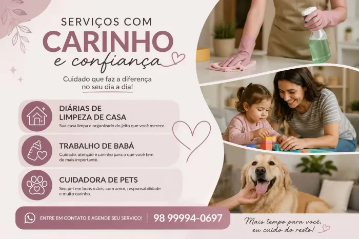 Faço limpeza em casas / apartamentos 