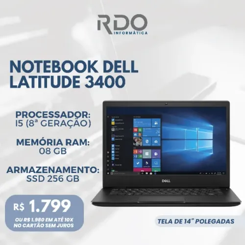 Notebook Dell Latitude 3400 i5 8ª Geração 8GB 256GB SSD 14" - Ideal para home office!