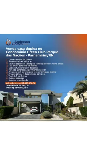 Venda casa no Condomínio Green Club - 222,15 m²  4 Suítes - Parque das Nações