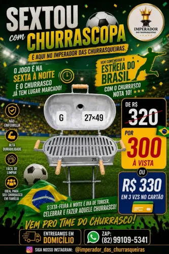 Churrasqueira Grande Modelo Salsicha de Alumínio fundido com suporte de Alumínio 