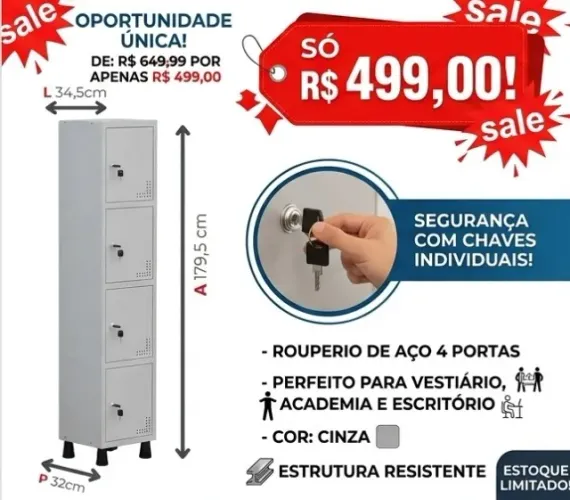 Armário de Aço Resistente - 4 portas