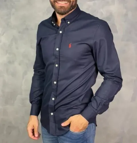 Camisa Manga Longa Oxford Polo Ralph Lauren - Azul Marinho